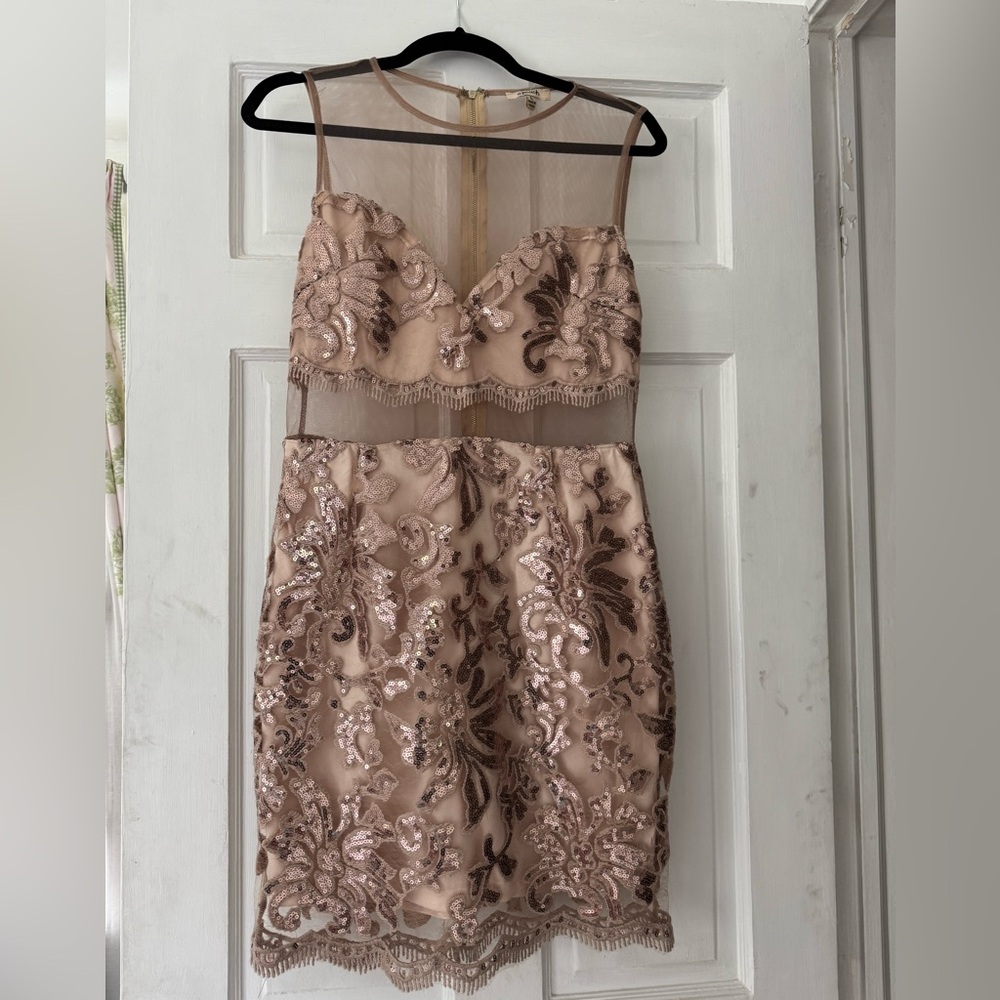 Gold Sheath Cocktail Dress with Spaghetti Straps